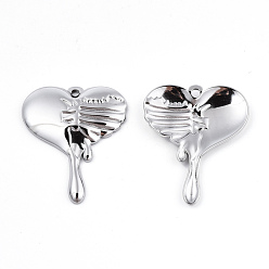 Stainless Steel Color Non-Tarnish 201 Stainless Steel Pendants, Melting Heart, Stainless Steel Color, 30x24.5x3mm, Hole: 1.6mm