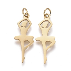 Золотой Ионное покрытие (ip) 304 подвески из нержавеющей стали, с целью перехода в кольце, лазерная резка, балерина, золотые, 22x8x0.8 мм, Перейти кольцо: 4x0.6 мм, 2.8 мм внутренним диаметром