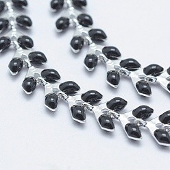 Черный Латунные цепи для ручной работы , несварные, с эмалированными початками, долговечный, лист, платина, чёрные, 6.5x6x0.5 мм