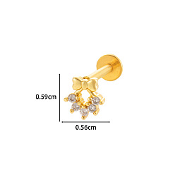 Золотой Бант 316l хирургическая нержавеющая сталь прозрачный кубический цирконий 17 калибр лабреты с внутренней резьбой, пирсинг украшения для женщин мужчин, золотые, 8 мм, штифты : 1.2 мм