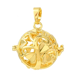 Golden Brass Cage Pendants, Round with Tree of Life Charms, Rack Plating, Golden, 27x28x24mm, Hole: 8x5mm