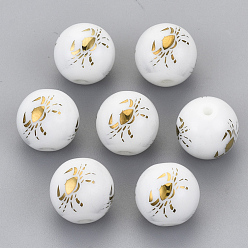 Cancer Electroplate Glass Beads, Round with Constellations Pattern, Golden Plated, Cancer, 10mm, Hole: 1.2mm
