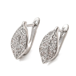 Платина Фурнитура для сережек-колец из латуни с микропаве и прозрачными кубическими циркониями, долговечный, защёлка с петлёй, платина, 19.5x9x12.5 мм, отверстие : 1 мм, штифты : 1.3 мм