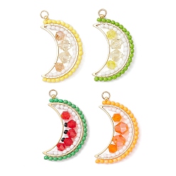 (52) Непрозрачная лаванда 4 шт 4 цвета круглые стеклянные бусины фруктовые подвески, со стеклом и золотым 304 кольцом из нержавеющей стали и 201 соединительными кольцами из нержавеющей стали, граненые, разноцветные, 30.5x19x6 мм, отверстие : 2.5 мм, 1 шт / цвет