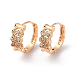 Light Gold Brass Hoop Earrings with Rhinestone, Bamboo Stick, Light Gold, 19x7.5x19.5mm