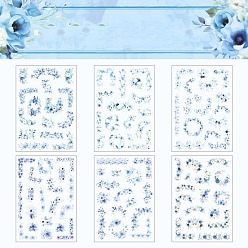 Синий Старинный растительный коллаж европейский цветочный бордюр, 6шт самоклеящиеся наклейки из ПВХ, Украшение дневника для фотоальбома своими руками, синие, 148x210 мм