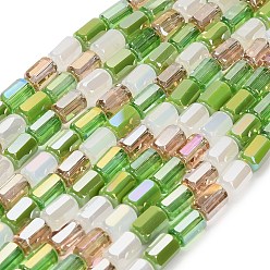 Зеленый лайм Гальванические стеклянные бусины, колонка, граненые, зеленый лайм, 9x5 мм, отверстие : 1.2 мм, около 40~42 шт / нитка, 37~39 см