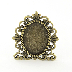 Antique Bronze Tibetan Style Alloy Mirror Cabochon Settings, Cadmium Free & Lead Free, Antique Bronze, Tray: 26x38mm, 57x49x3mm, about 50pcs/1000g
