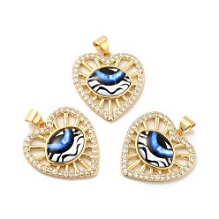Синий Подвески в форме сердца из латуни с прозрачным кубическим цирконием, с полимерным глазным яблоком, без кадмия, без никеля и без свинца, реальный 18 k позолоченный, синие, 24x23x5 мм, отверстие : 3.5x5 мм