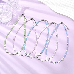 (52) Непрозрачная лаванда Натуральные пресноводные ракушки и стеклянные бусы для женщин, бабочка и рондель, разноцветные, 17.48 дюйм (44.4 см)