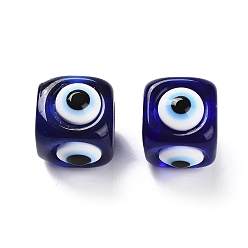 Темно-Синий Прозрачный полимер европейские шарики, злой глаз куб большие дырки бусины, темно-синий, 16x20x19.5 мм, отверстие : 7.5 мм