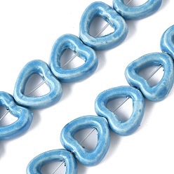 Небесно-голубой Фарфора ручной работы бисер нитей, сердце, яркие глазированный фарфор, голубой, 13x14.5x5 мм, отверстие : 1.4 мм, около 25 шт / нитка, 12.60'' (32 см)