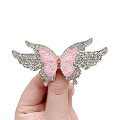 Pink Alloy Rhinestone Hair Braaettes, Butterfly, Pink, 50x95mm