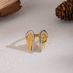 Позолоченный и Цвет Нержавейки Регулируемые 304 манжеты из нержавеющей стали с открытыми кольцами для женщин, крылья, настоящее золото и нержавеющая сталь, 19.8 мм, внутренний диаметр: 17.8 мм