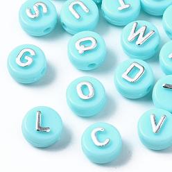 Небесно-голубой Покрытие непрозрачных акриловых бисер, металла обвитые, горизонтальное отверстие, плоские круглые с буквы, голубой, 10x6 мм, отверстие : 1.8 мм, Около 1580 шт / 500 г
