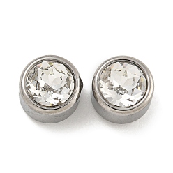 Прозрачный 304 нержавеющая сталь с 9 стеклянными бусинами-стразами, плоско-круглые, платина, прозрачные, 8x6.5 мм, отверстие : 1.8 мм