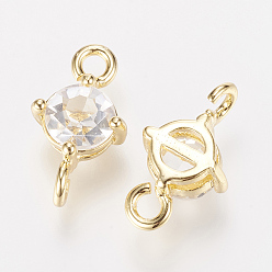 Золотой Латунные соединители со стразами, плоско-круглые, золотые, 14x7.5x5 мм, отверстие : 2 мм