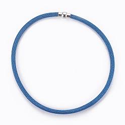 Verdeck blau Messing Mesh-Kettenhalsketten, mit Messing-Magnet schließen, Verdeck blau, 16.4~16.6 Zoll (41.7~42.3 cm), 5 mm
