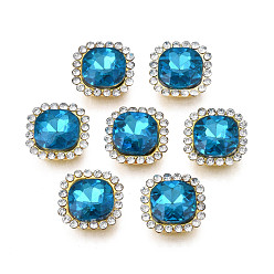 Aquamarin Nähen auf Rhinestone, transparenter Glasrhinestone, mit eisernen Krappenfassungen, facettiert, Viereck, Aquamarin, 14x14x6.5 mm, Bohrung: 1.5 mm