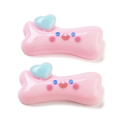 Pink Непрозрачная смола декодирует кабошоны, Мультяшная собачья кость с сердцем, розовые, 27x13x7 мм