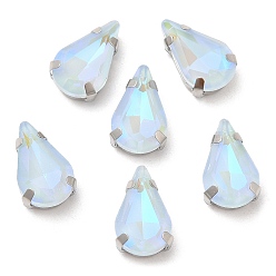 Свет Сапфира Мокко флуоресцентная (ми) капля, пришитая стразами, многожильных ссылки, с настройками латуни, аксессуары для одежды, света сапфир, 12.5x8x5 мм, отверстие : 1.2 мм