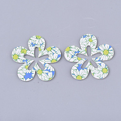 Farbig Pu-Leder große Anhänger, doppelseitiges Gänseblümchenmuster, Blume, Farbig, 50x51x2 mm, Bohrung: 1 mm