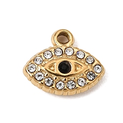 Eye 304 Stainless Steel & Rhinestone Pendants, Ion Plating(IP), Long-Lasting Plated, Real 18K Gold Plated, Eye, 9x10.5x3mm, Hole: 1mm