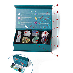 Овен Сырой 12 набор натуральных целебных камней созвездий, Образцы камней чакры Рейки для балансировки энергии, медитационной терапии, Овен, 200x120x60 мм, 7 шт / комплект