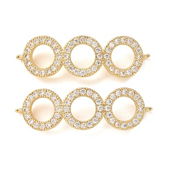 Real 18K Gold Plated Brass Micro Pave Clear Cubic Zirconia Connector Charms, Interlocking Ring Links, Rack Plating, Long-Lasting Plated, Cadmium Free & Lead Free, Real 18K Gold Plated, 11x35x4mm, Hole: 1.2mm