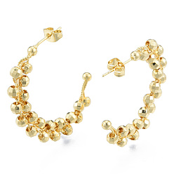 Golden Brass Stud Earrings for Women, Letter C Shape Beaded Earrings, Nickel Free, Golden, 33x35x4.5mm, Pin: 0.7mm