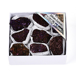 Угольный Кварц 8~12 шт. гальванизированный природный уголь кварцевый образец минерала жеода рог изобилия, кластер необработанных кристаллов, Целебный кристалл в подарок для домашнего декора, с бумажной коробкой, 27~49x16~43x7~32 мм