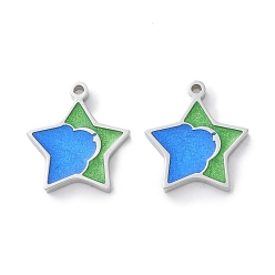 Королевский синий 304 из нержавеющей стали шармы эмали, цвет нержавеющей стали, звезда очарование, королевский синий, 13.5x12x1.5 мм, отверстие : 1 мм