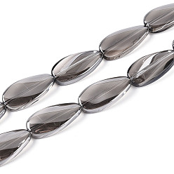 Темно-Серый Гальванизируйте прозрачное стекло бисер нитей, слеза, темно-серый, 26x13x5.5~7 мм, отверстие : 1.5 мм, около 30 шт / нитка, 30.12~30.51 дюйм (76.5~77.5 см)