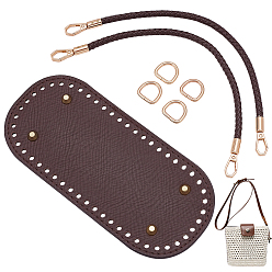 Brun De Noix De Coco 1 Coussinet de finition ovale en cuir PU pour sacs à tricoter et crocheter, avec poignées., avec 4 anneaux en D en fer et 2 poignées de sac tressées en similicuir PU, or et de lumière, brun coco, Coussinet gainant pour les fesses : 22.3x10.2x0.9cm, Trou: 5mm