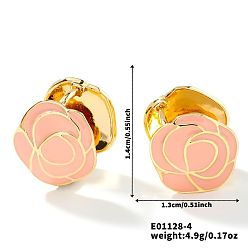 Pink Винтажные латунные эмалевые серьги-кольца с камелией в виде горы, уникальные минималистичные модные аксессуары для женщин, розовые, 14x13 мм