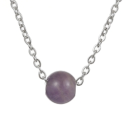 Аметист Ожерелья с подвесками из круглых бусин из натурального аметиста, колье-цепочка из нержавеющей стали, для женщин, 15-3/4 дюйм (40 см)