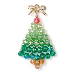 (52) Непрозрачная лаванда Подвески из золотого стекла и сплава, елка с бантом, разноцветные, 44x25x4.3 мм, отверстие : 1.2 мм
