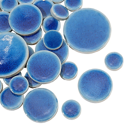 Темно-Голубой 200g круглые фарфоровые кабошоны, мозаичные плитки, для украшения дома или поделок, королевский синий, 25~30.5x6~7 мм