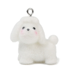 Кролик Подвески из непрозрачной смолы с рисунком животных, с железной платиной петлей, кролик, 29x25x15 мм, отверстие : 2 мм