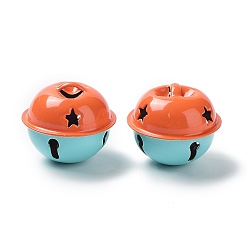 Coral Spray Painted Iron Bell Pendants, Two Tone, Star Bell Charms, Coral, 24x21mm, Hole: 6x3mm