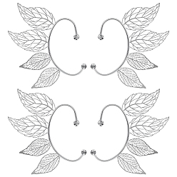 Платина 4шт. 2 стили латунные серьги-манжеты, лист, платина, 53 мм, 1 шт / стиль