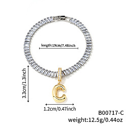 Letter D Модные латунные браслеты с подвесками, кубический цирконий теннисные браслеты для женщин, буквы, Буква D, 7-1/2 дюйм (19 см)