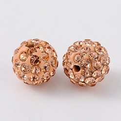 Light Peach Pave Disco Ball Beads, Polymer Clay Rhinestone Beads, Grade A, Round, Light Peach, PP12(1.8~1.9mm), 8mm, Hole: 1mm