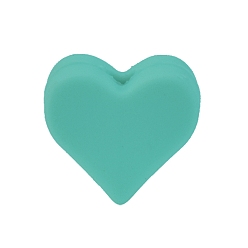 Light Sea Green Heart Food Grade Silicone Beads, Silicone Teething Beads, Light Sea Green, 14x14mm