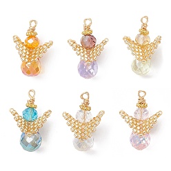 (52) Непрозрачная лаванда Стеклянные подвески, ангел, со стеклянным бисером и медной проволокой, граненые, разноцветные, 22x15x11 мм, отверстие : 1.8 мм