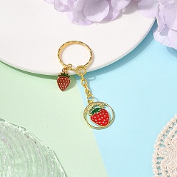 Клубника Брелок из эмалевого сплава, с железными кольцами, фрукты, золотые, клубника, 76 мм