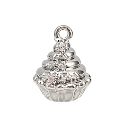 Платина Подвески из латуни с прозрачным фианитом, без кадмия, без никеля и без свинца, торт прелести, платина, 15x12x8.5 мм, отверстие : 1.5 мм