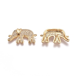 Золотой Соединители из латуни с микропаве и кубическим цирконием, слон, прозрачные, золотые, 13.5x24x4 мм, отверстие : 1 мм