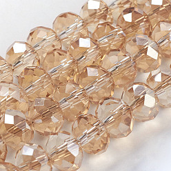 Pale Goldenrod Electroplate Glass Beads Strands, Faceted Rondelle, Pale Goldenrod, 8x5~6.5mm, Hole: 1mm, about 65~68pcs/strand, 15.7~16.1 inch(40~41cm).