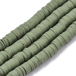 Vert mer Foncé Brin de perles pate polymère faits à la main , pour les fournitures de bricolage bijoux artisanat, perles heishi, disque / plat rond, vert de mer foncé, 6x0.5~1mm, Trou: 1.8mm, Environ 290~320 pcs/chapelet, 15.75 pouces ~ 16.14 pouces (40~41 cm)